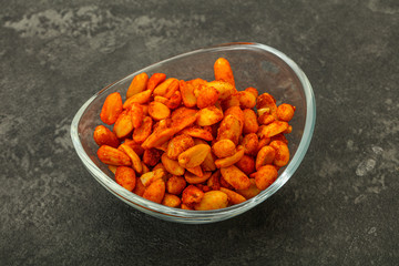 Chili peanut snack in the bowl