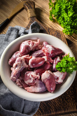 Fresh raw chicken hearts