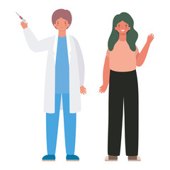 Fototapeta premium Male doctor and woman avatar with injection vector design