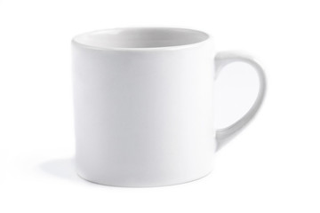 White simple ceramic cup for tea and coffee isolated on white background