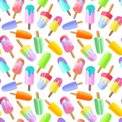 Ice cream background, summer dessert seamless pattern.