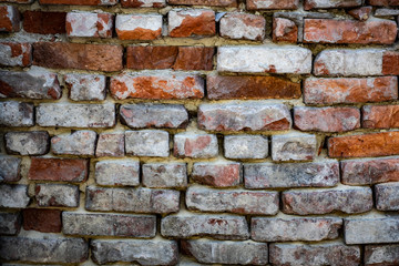 Background of grunge dirty old brick stone wall with weathered textured pattern