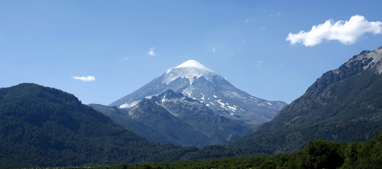 snow covered mountains Volcan Lanin Patagonia Argentina Nieve Winter vacations snowboard sky blue  