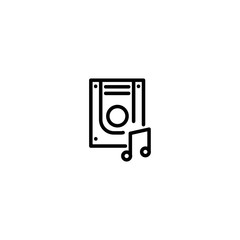 Desktop computer case multimedia sign. Listening music on PC symbol. Line icon design.