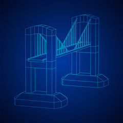 Bridge connection structure. Wireframe low poly mesh vector illustration.