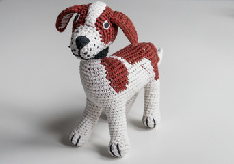White and brown dog made with a crochet
