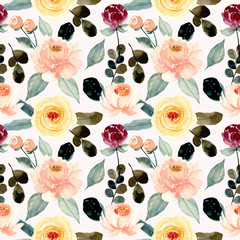 yellow floral watercolor seamless pattern