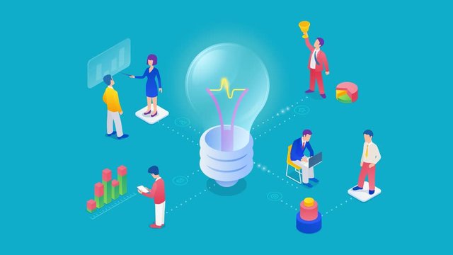 Successful Teamwork Good idea Isometric concept People working in Team 4k video