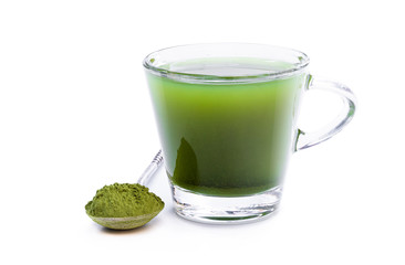 Green matcha tea isolated on white background
