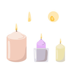 Set of aromatic candles and flames. Vector illustration.