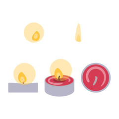 Set of aromatic candles and flames. Vector illustration.