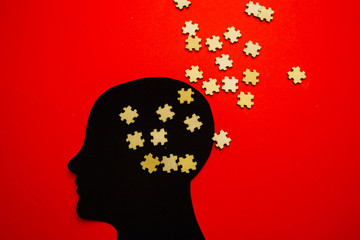 Brain disorder symbol presented by human head made form paper . Creative idea for Alzheimer's disease, dementia, memory loss and mental health concept