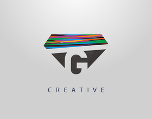 Initial G Abstract Diamond Logo. Creative G letter design with colorful Strips on diamond shapes.