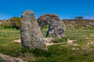 Men an Tol standing stones, Cornwall, on a bright Spring day