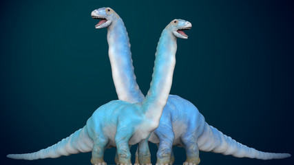 A couple of fantastic blue dinosaurs on a dark blue background © Volha