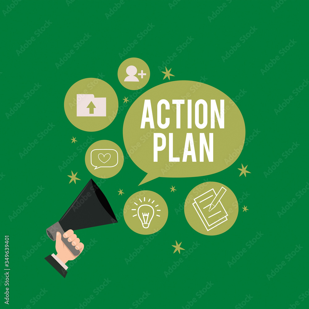 Aufkleber conceptual hand writing showing action plan. concept meaning proposed strategy or course of actions 