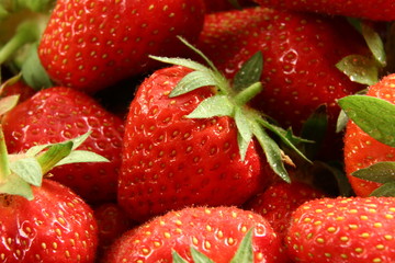 Red summer strawberries, fresh fruit macro photo