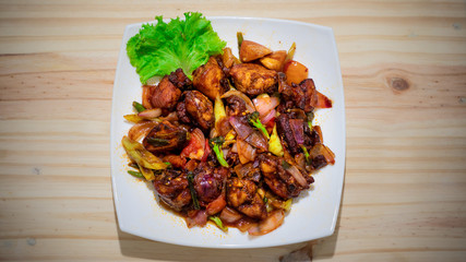 Sri Lanka Devilled Chicken cuisine dish top view