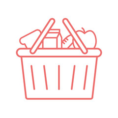 Milk box apple and bread inside basket line style icon vector design