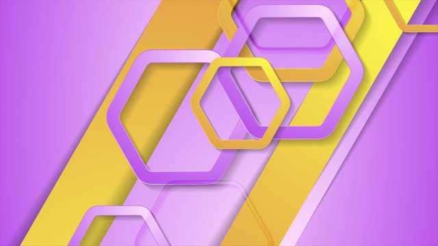 Pink and yellow tech geometric motion background with abstract hexagons