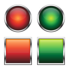 Vector buttons for web design. Red and green.