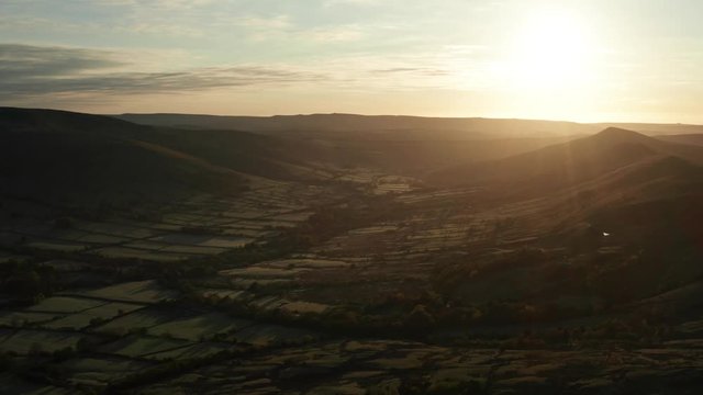 Edale valley aerial view in the Peak District of England, Derbyshire