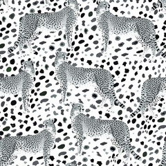 Cheetah, black and white seamless background. Illustration, print, vector