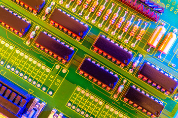 Electronic board design, motherboard digital chip, tech science background