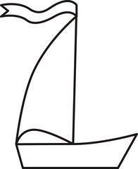 Vector outline simple illustration black boat on white backgronnd.