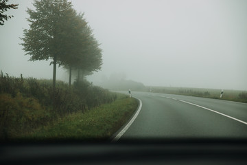 photo of a roadway in a car