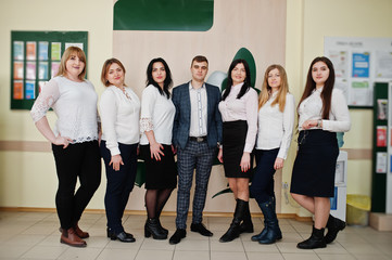 Portrait of young business people group of bank workers in modern office.