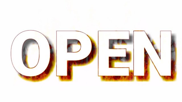 open intro animated text with fire shadows on a white background
