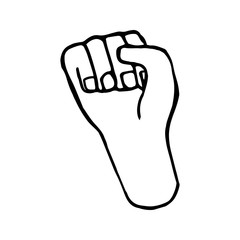Hand drawn doodle illustration of palm, hand. Human concept design. Pointer sign, vector gesture