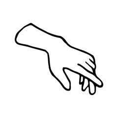 Hand drawn doodle illustration of palm, hand. Human concept design. Pointer sign, vector gesture