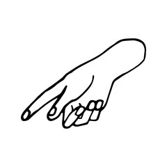 Hand drawn doodle illustration of palm, hand. Human concept design. Pointer sign, vector gesture