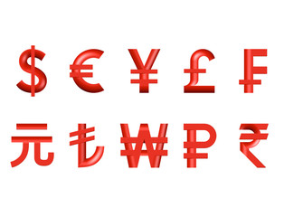 Currency - simboli 3d - principali