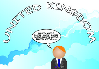 Representation of the Prime minister of the United Kingdom of Great Britain and Northern Ireland repeatedly talking nonsense with his head in the clouds