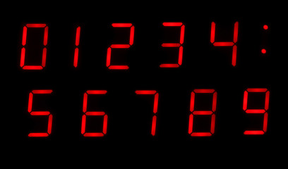 Red Digital Clock Numbers on Black Background