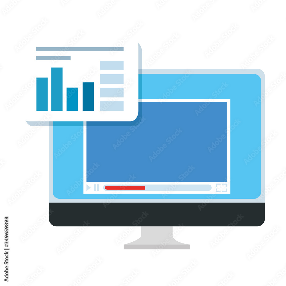Aufkleber laptop computer with web page and infographic vector illustration design