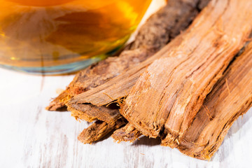 Tea and bark of cat's claw plant, uncaria tomentosa