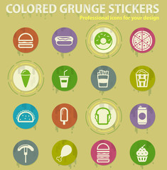 Fast food colored grunge icons