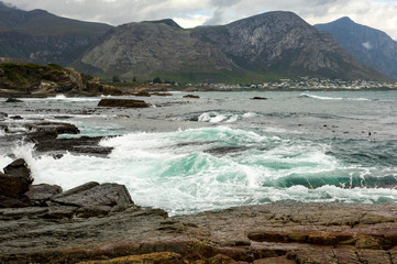 scenic view over port with wild water