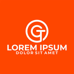 Initial letter GT logo template with circle line art illustration in flat design monogram symbol