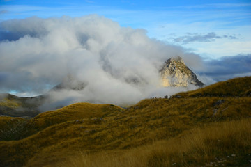 Clouds over mountains in National Park Durmitor, Montenegro.