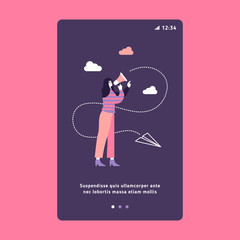 Business woman marketing announcement. Onboarding Screens User Interface. Modern user interface UX, UI screen template
