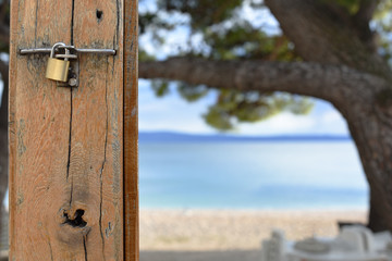 
vacation is closed. coronovirus closed the rest on the sea. the entrance to the beach is closed