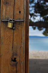 
vacation is closed. coronovirus closed the rest on the sea. the entrance to the beach is closed