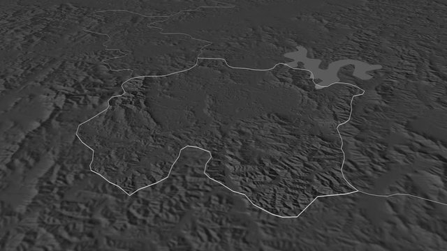 Daejeon, metropolitan city with its capital, zoomed and extruded on the bilevel map of South Korea in the conformal Stereographic projection. Animation 3D