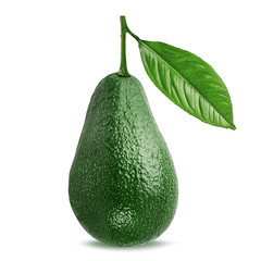 Avocado with leaf isolated on white background with clipping path