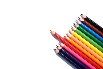 Multi colored pencils isolated on the white background.